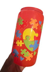 Autism awareness 16oz neon orange glass cup