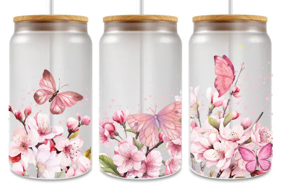 Pink butterflies and flowers (must also add a cup)