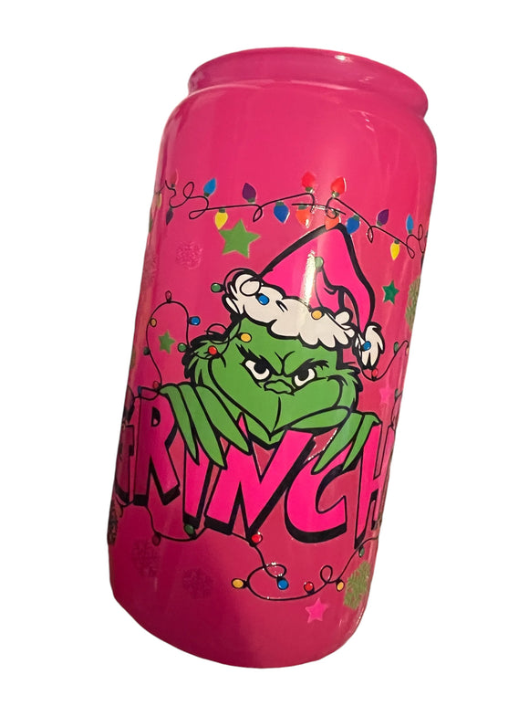 Green guy pink neon 16oz glass cup