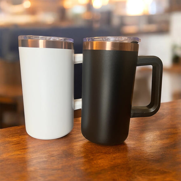 20oz black and white stainless steel travel mugs with straw