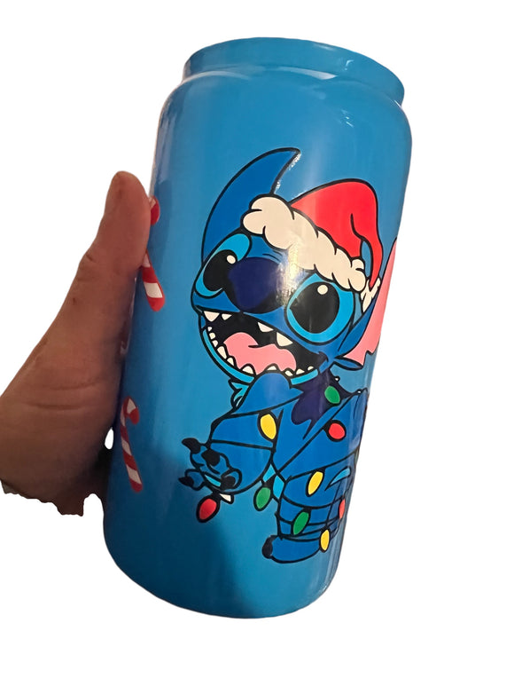 Blue guy Christmas 16oz neon blue glass can