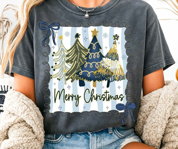 Blue and gold Christmas print for sale