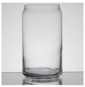 Clear 16oz glass cup with bamboo lid and metal straw