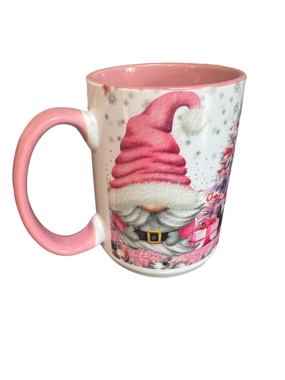Christmas gnome pink mug