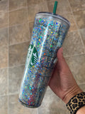 Blue gold glitter cup