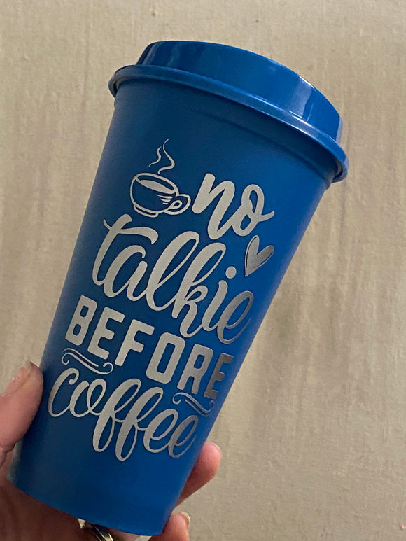 No talkie travel mug