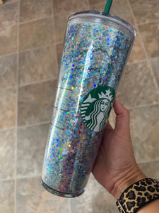 Blue gold glitter cup