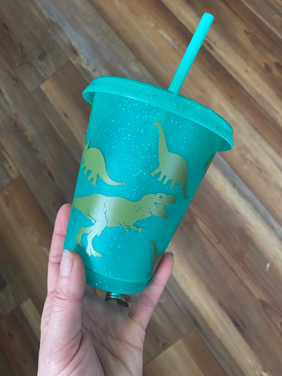 16oz green dinosaur cup