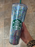 Blue gold glitter cup