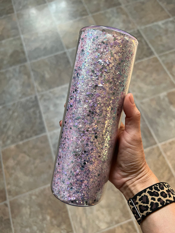 Pink and purple glass glitter cup